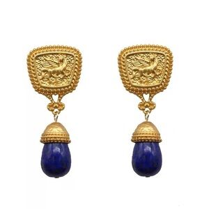 Pegasus Natural lapis lazuli High end  France 🇫🇷  Vintage engaged earrings